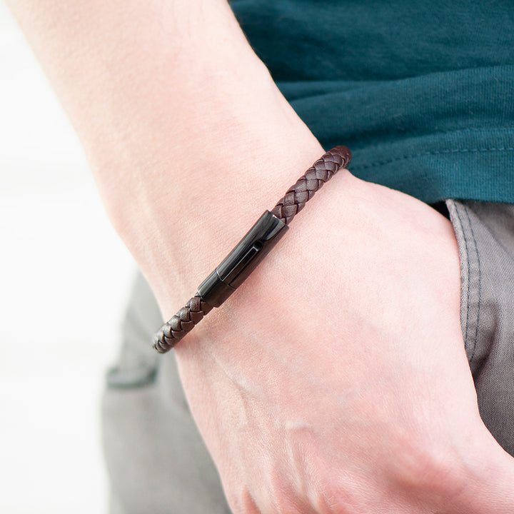 Buy Personalised Mens Woven Brown Leather Bracelet available now at www.giftsfinder.co.uk