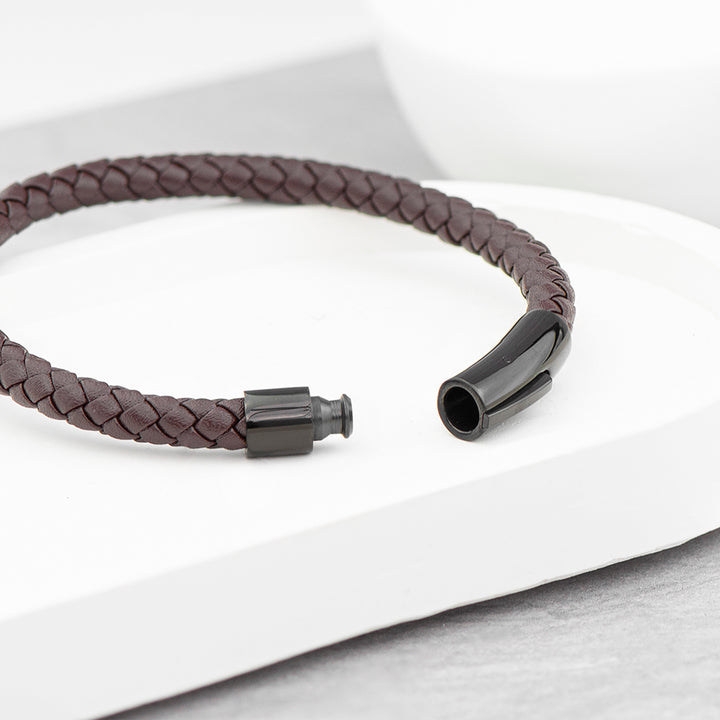 Buy Personalised Mens Woven Brown Leather Bracelet available now at www.giftsfinder.co.uk