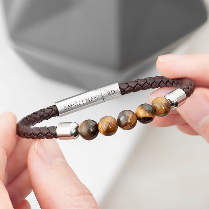 Personalised Mens Woven Tiger's Eye Bracelet