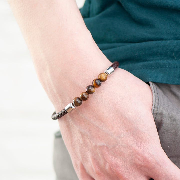 Buy Personalised Mens Woven Tiger's Eye Bracelet available now at www.giftsfinder.co.uk