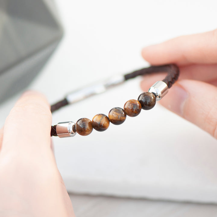 Personalised Mens Woven Tiger's Eye Bracelet