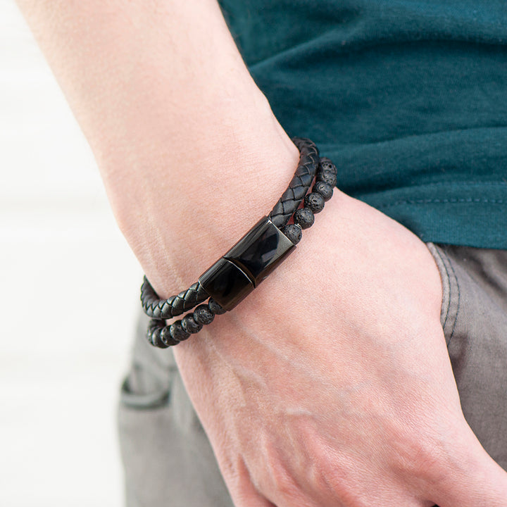 Buy Personalised Mens Woven Duo Black Bracelet available now at www.giftsfinder.co.uk