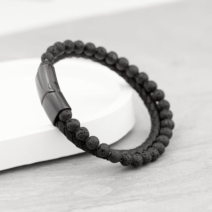 Buy Personalised Mens Woven Duo Black Bracelet available now at www.giftsfinder.co.uk