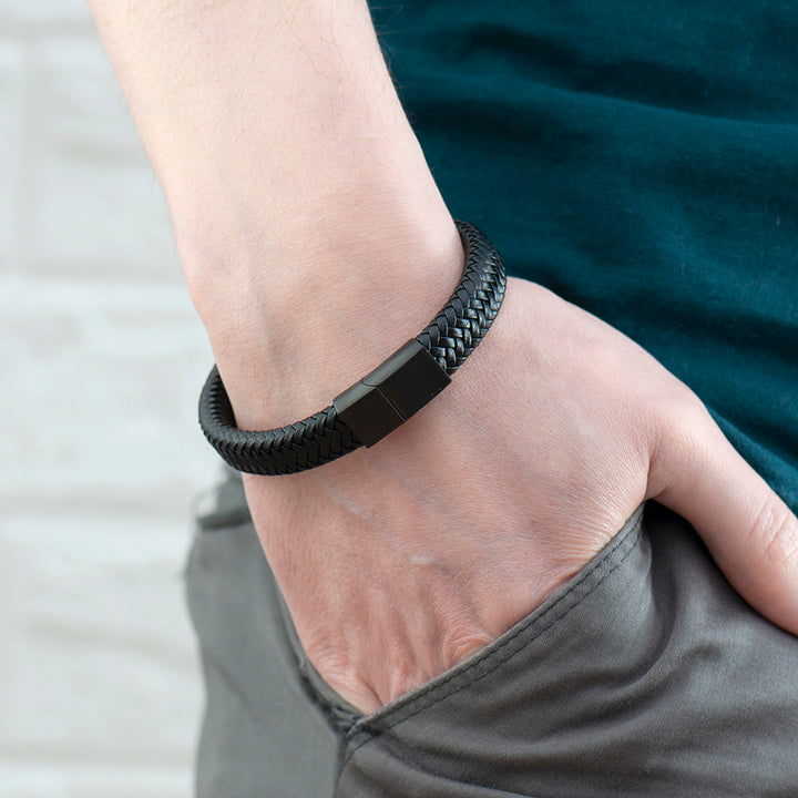 Buy Personalised Men's Leather Braided Bracelet available now at www.giftsfinder.co.uk