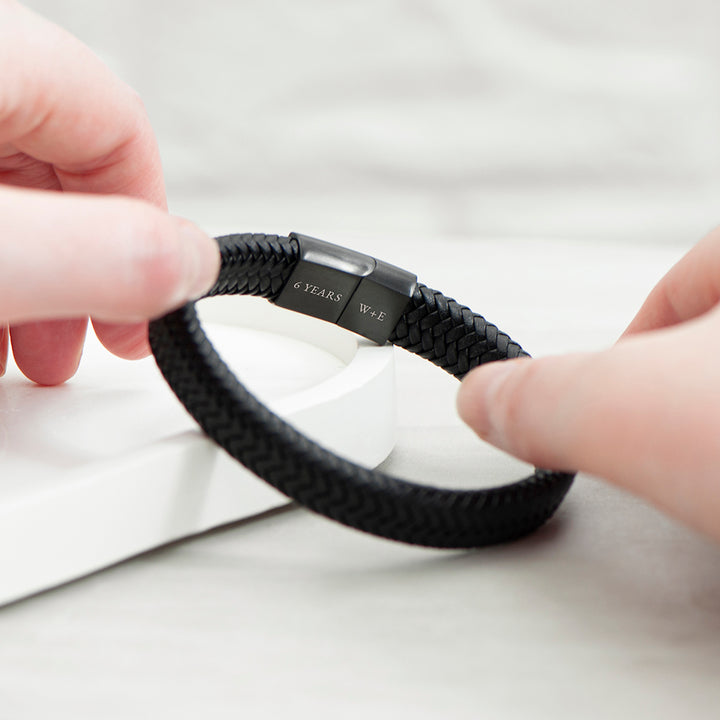 Buy Personalised Men's Leather Braided Bracelet available now at www.giftsfinder.co.uk