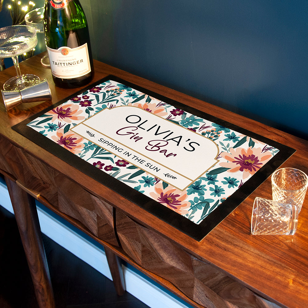 Personalised Floral Gin Bar Mat in gift category 