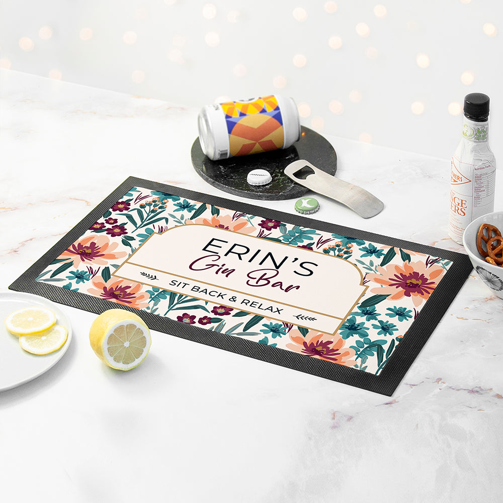 Personalised Floral Gin Bar Mat in gift category 