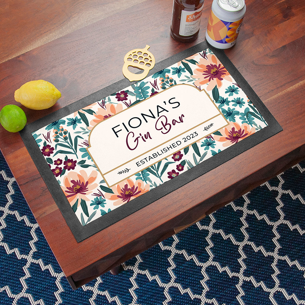 Personalised Floral Gin Bar Mat in gift category 