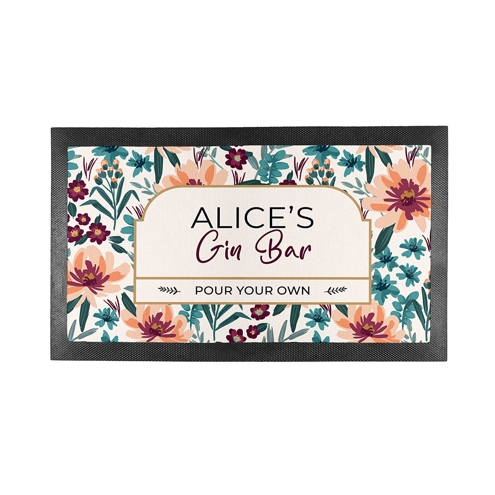 Personalised Floral Gin Bar Mat in gift category 