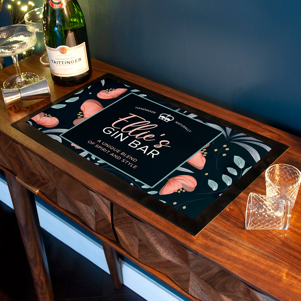 Personalised Blooming Gin Bar Mat in gift category 