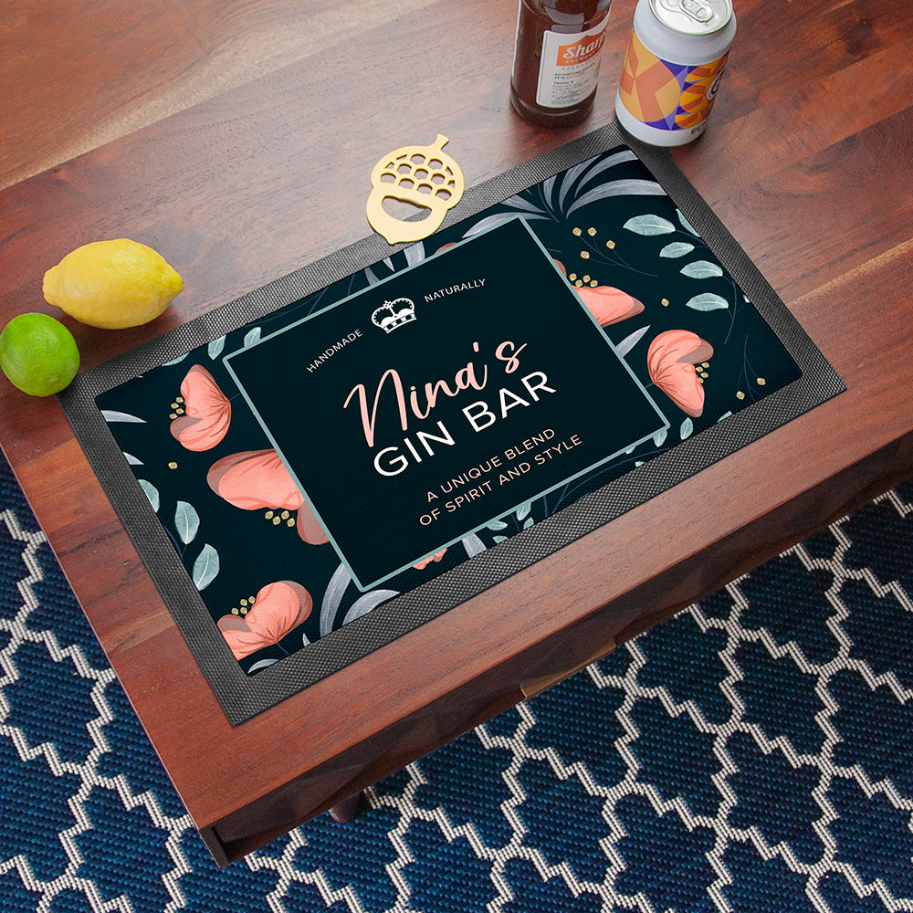 Personalised Blooming Gin Bar Mat in gift category 