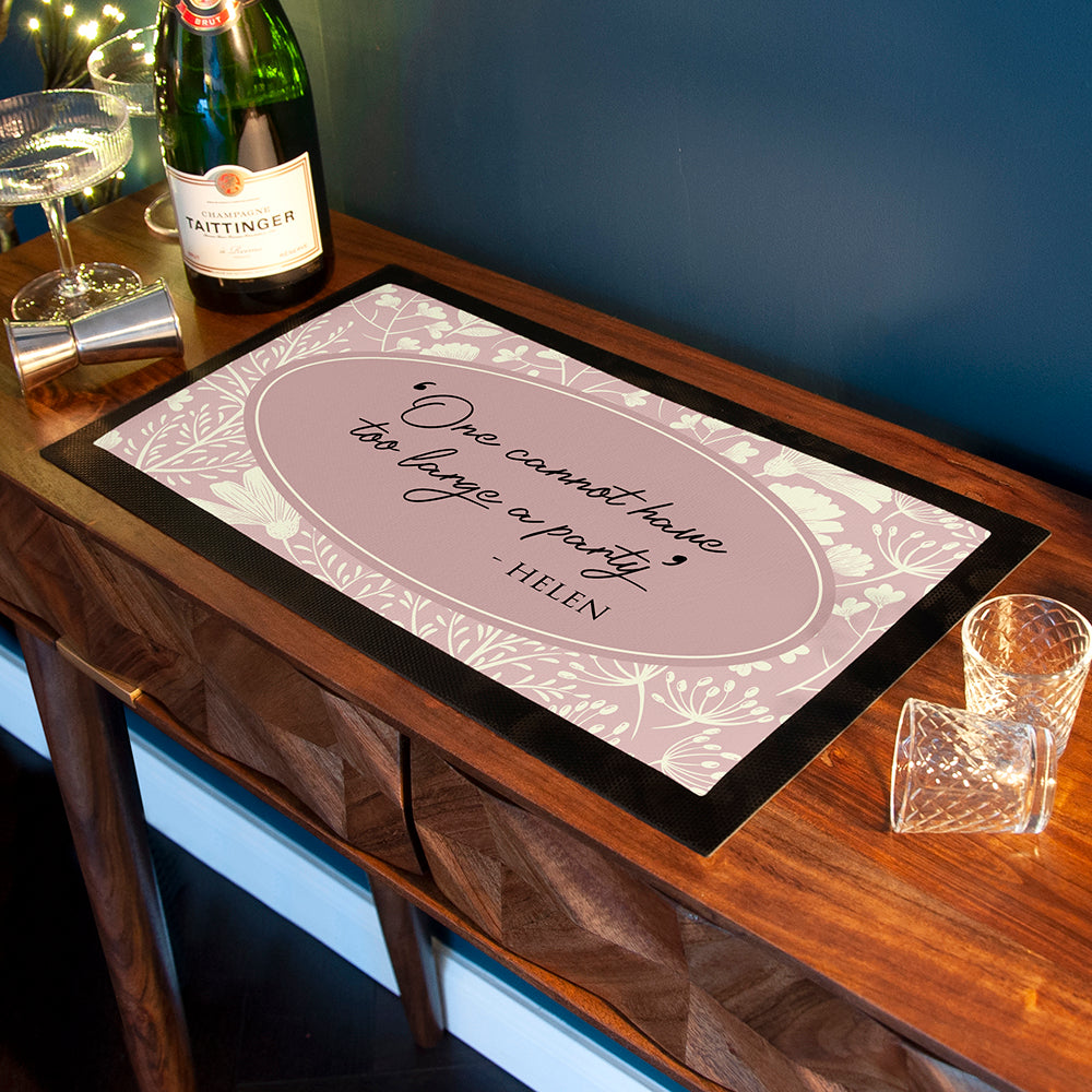 Personalised Classic Floral Quote Bar Mat in gift category 