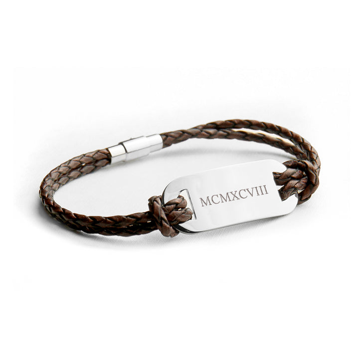 Buy Personalised Men's Roman Numerals Statement Leather Bracelet available now at www.giftsfinder.co.uk