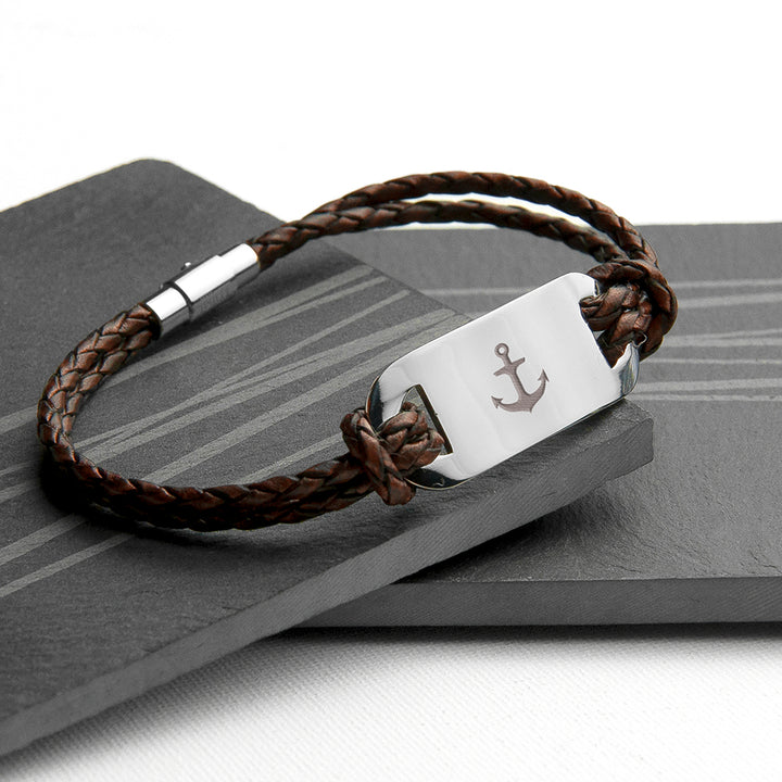 Buy Personalised Men's Anchor Statement Leather Bracelet available now at www.giftsfinder.co.uk