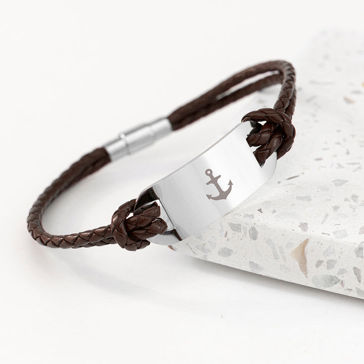 Buy Personalised Men's Anchor Statement Leather Bracelet available now at www.giftsfinder.co.uk