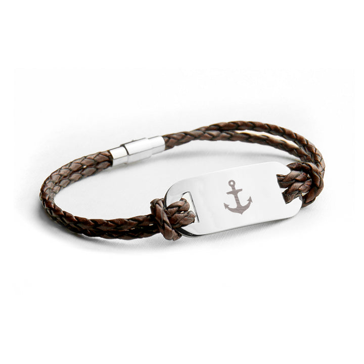 Buy Personalised Men's Anchor Statement Leather Bracelet available now at www.giftsfinder.co.uk