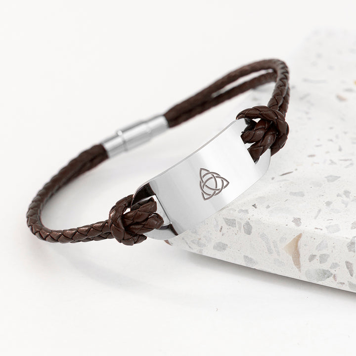 Buy Personalised Men's Celtic Trinity Statement Leather Bracelet available now at www.giftsfinder.co.uk