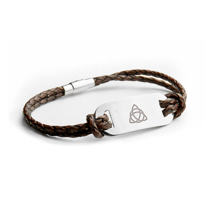 Buy Personalised Men's Celtic Trinity Statement Leather Bracelet available now at www.giftsfinder.co.uk