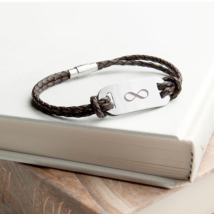 Personalised Men's Infinity Statement Leather Bracelet in gift category 