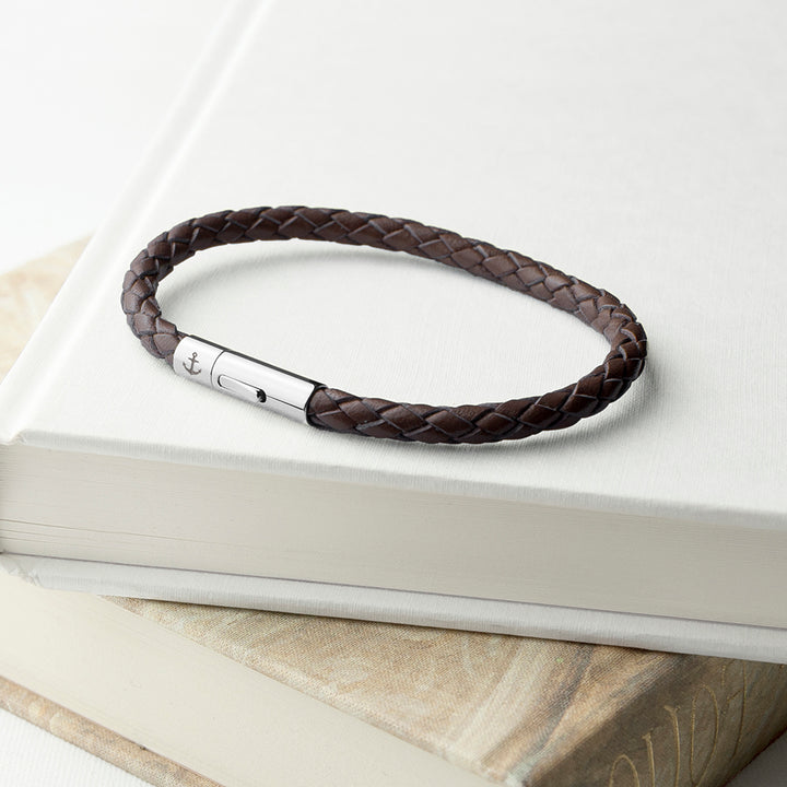 Buy Personalised Men's Anchor Capsule Leather Bracelet available now at www.giftsfinder.co.uk