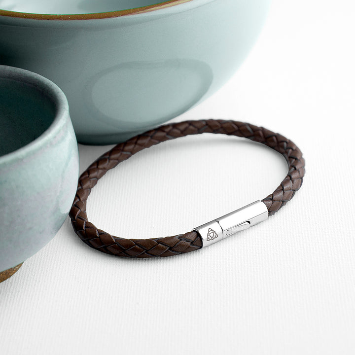 Buy Personalised Men's Celtic Trinity Capsule Leather Bracelet available now at www.giftsfinder.co.uk