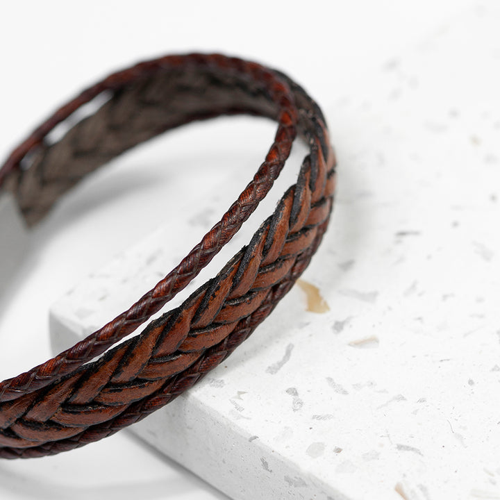 Buy Personalised Men's Woven Layered Brown Leather Bracelet available now at www.giftsfinder.co.uk