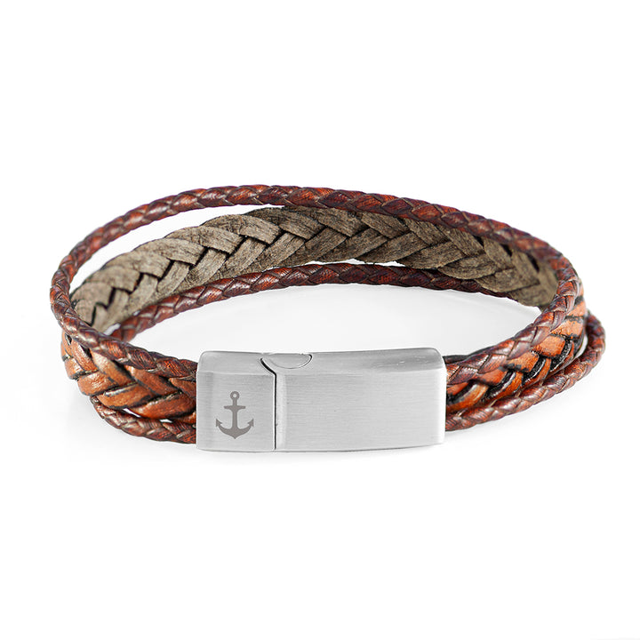 Buy Personalised Men's Woven Layered Brown Leather Bracelet available now at www.giftsfinder.co.uk