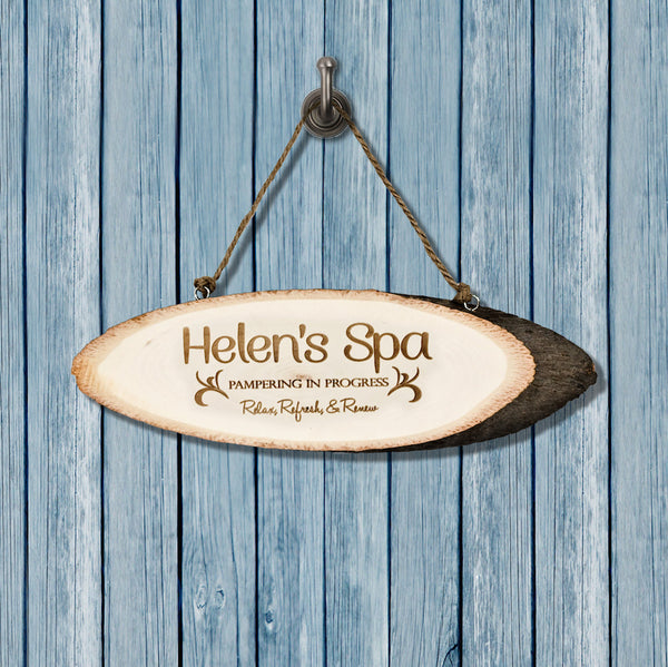 Personalised Wooden Spa Hanging Sign