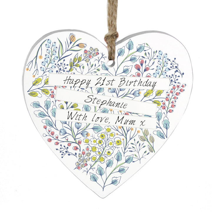 Personalised Botanical Wooden Heart Decoration