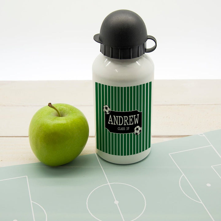 Buy Personalised Boy's Football Striped Water Bottle from www.giftsfinder.co.uk