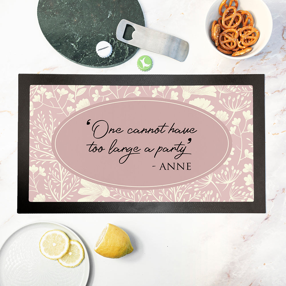 Personalised Classic Floral Quote Bar Mat in gift category Personalised Bar Mats