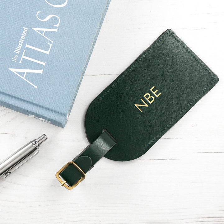 Personalised Dark Green Foiled Leather Luggage Tag in gift category Personalised Luggage Tags