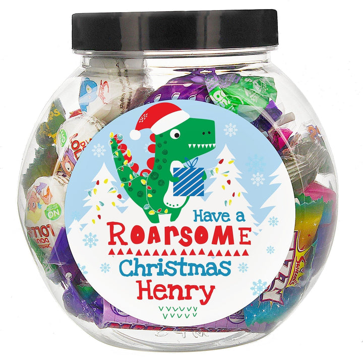 Personalised Dinosaur 'Have a Roarsome Christmas' Sweet Jar