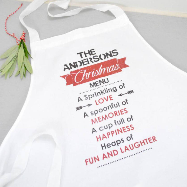 Buy Personalised Family Christmas Menu Canvas Apron at www.giftsfinder.co.uk