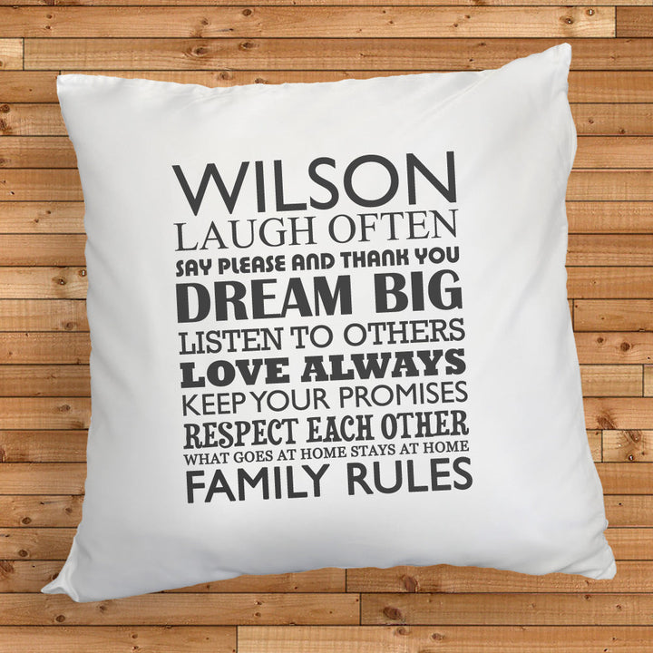 Buy Personalised Family Rules Cushion Cover available now at www.giftsfinder.co.uk