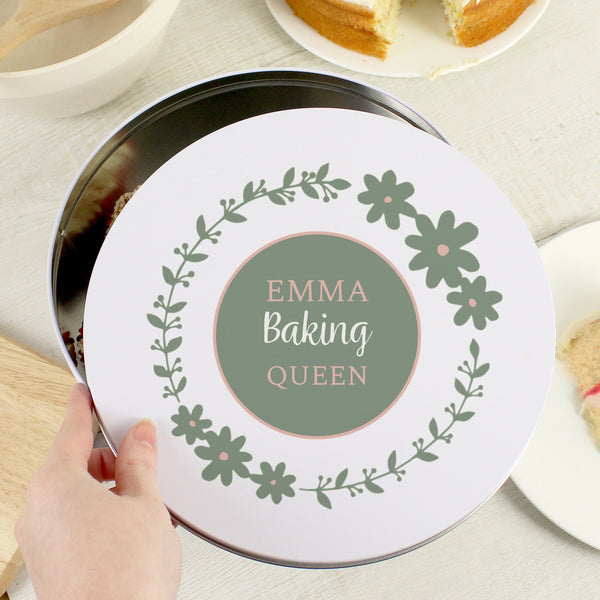 Personalised Floral Cake Tin in gift category Personalised Cake Tins