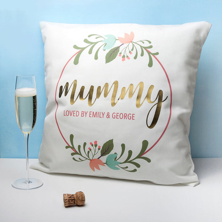 Buy Personalised Floral Wreath Cushion Cover available now at www.giftsfinder.co.uk