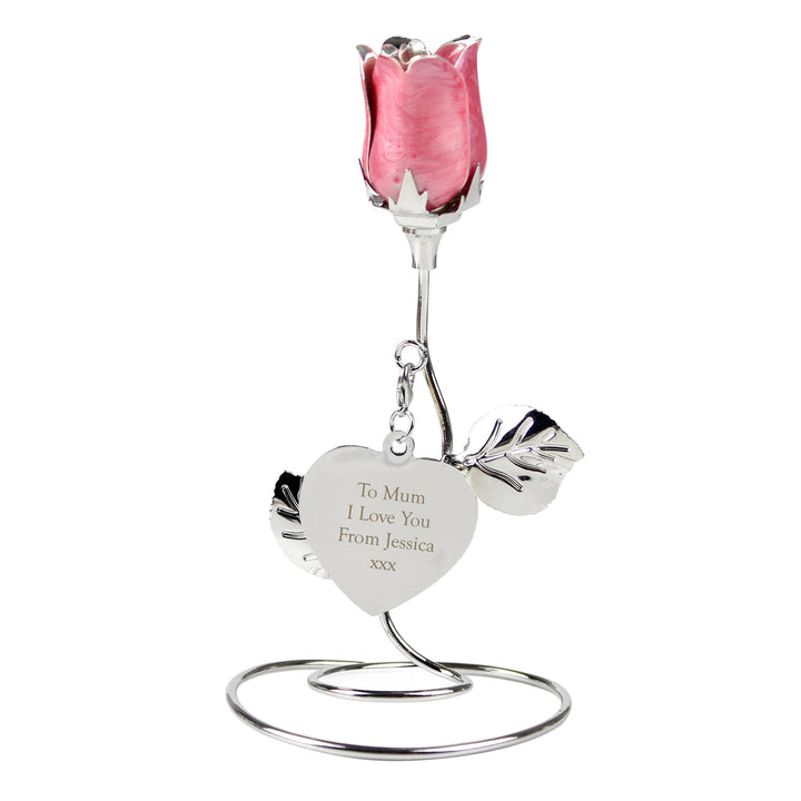 Buy Personalised Free Text Pink Rose Bud Ornament available now at www.giftsfinder.co.uk