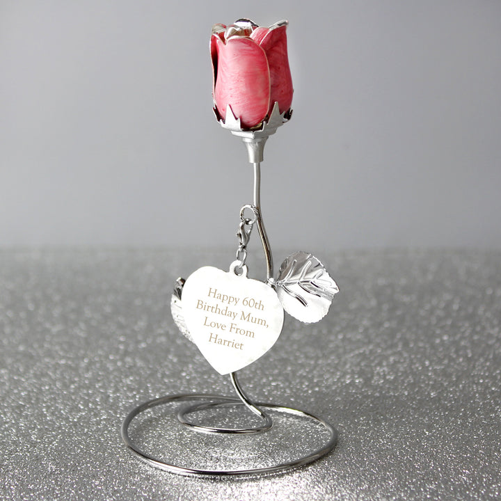 Buy Personalised Free Text Pink Rose Bud Ornament available now at www.giftsfinder.co.uk