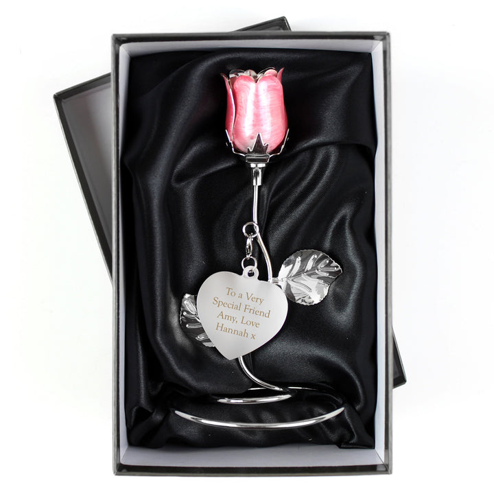 Buy Personalised Free Text Pink Rose Bud Ornament available now at www.giftsfinder.co.uk