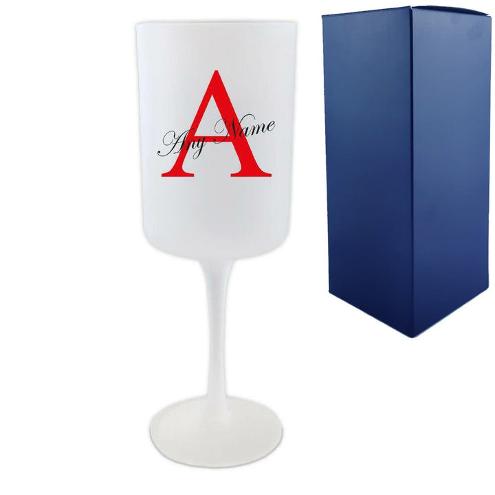 Personalised Frosted Wine Glass with Initial and Name Design - 