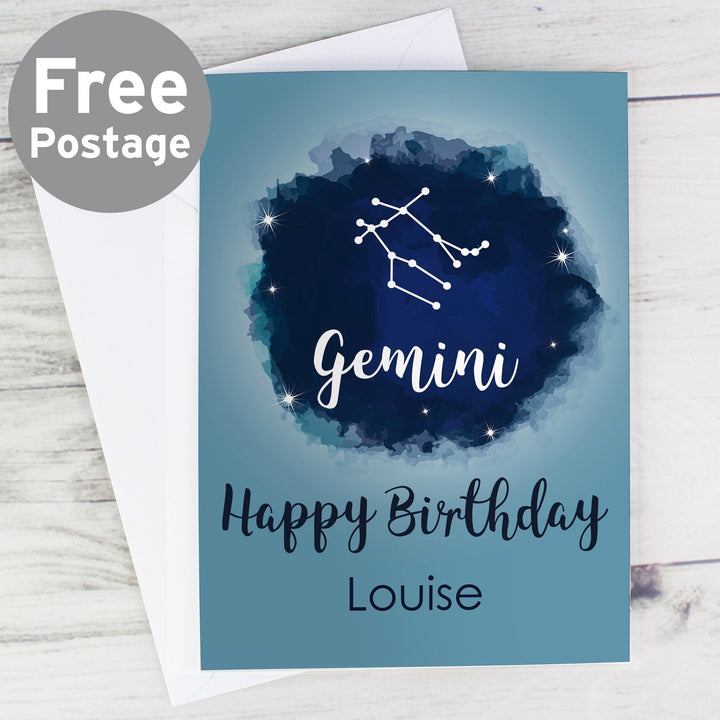 Personalised Gemini Zodiac Star Sign Card (May 21st - June 20th) - part of the Gifts Finder Personalised Cards collection