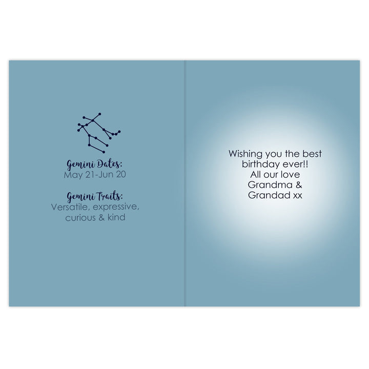 Personalised Gemini Zodiac Star Sign Card (May 21st - June 20th) - part of the Gifts Finder Personalised Cards collection