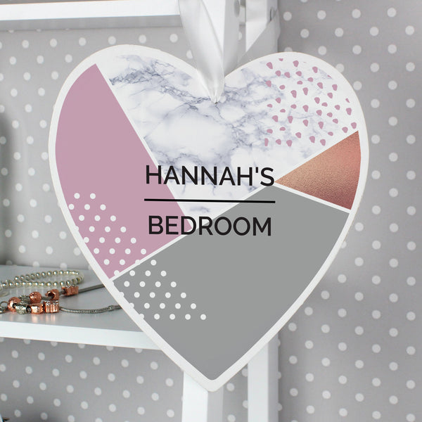 Buy Personalised Geometric Large Wooden Heart Decoration available now at www.giftsfinder.co.uk