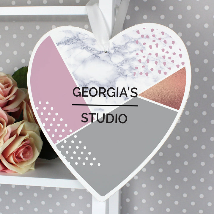 Buy Personalised Geometric Large Wooden Heart Decoration available now at www.giftsfinder.co.uk