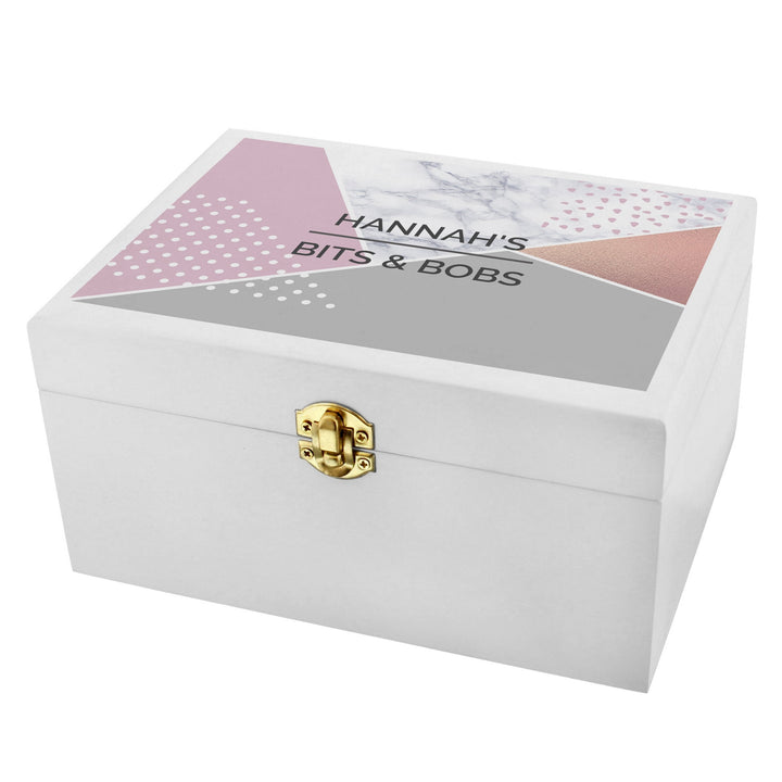 Buy Personalised Geometric White Wooden Keepsake Box available now at www.giftsfinder.co.uk