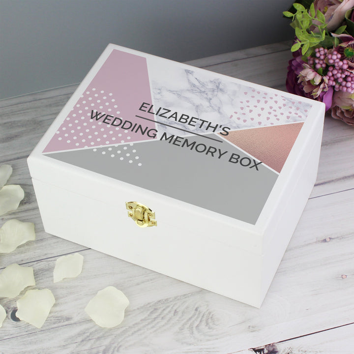 Buy Personalised Geometric White Wooden Keepsake Box available now at www.giftsfinder.co.uk