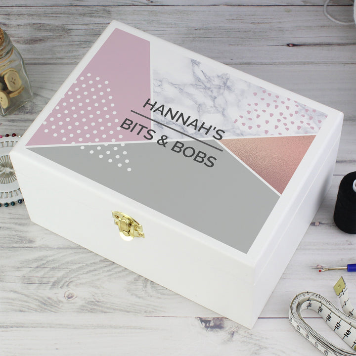 Buy Personalised Geometric White Wooden Keepsake Box available now at www.giftsfinder.co.uk