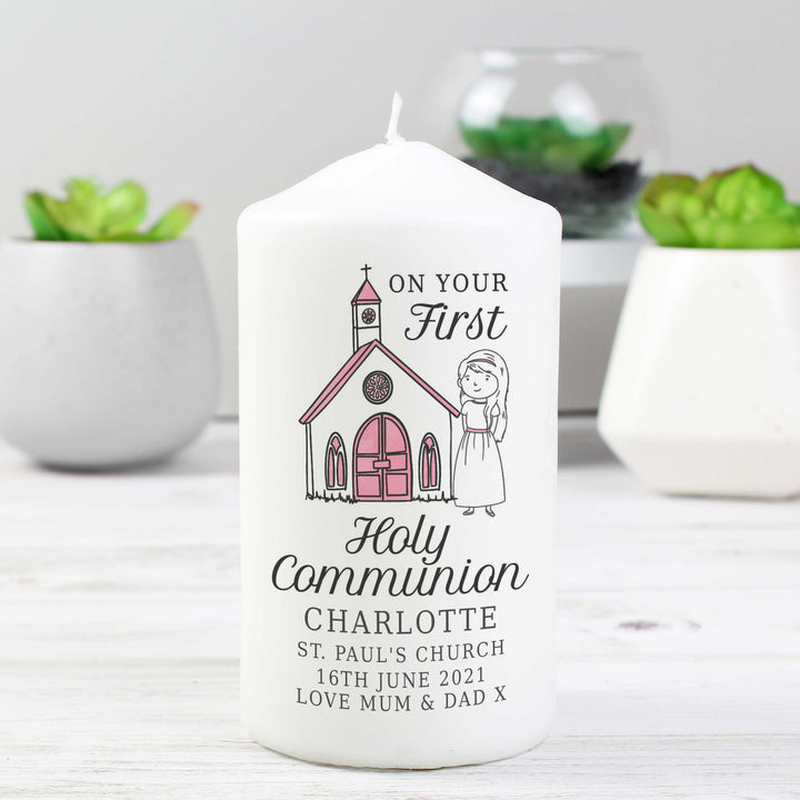 Buy Personalised Girls First Holy Communion Pillar Candle available now at www.giftsfinder.co.uk