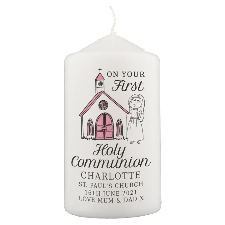 Buy Personalised Girls First Holy Communion Pillar Candle available now at www.giftsfinder.co.uk